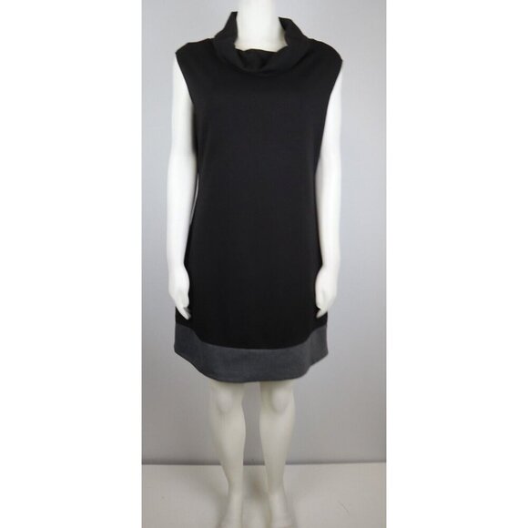 WOMEN'S BLACK STRETCH KNIT COWL NECK DRESS - POCKETS - GRASS COLLECTION - SIZE L - Picture 1 of 8